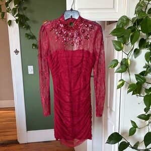 bebe Vibrant Red Long Sleeve Dress